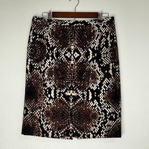 Michael Kors Skirt Brown Pencil Snake Print Skin Back‎ Zip Lined Womens size 10